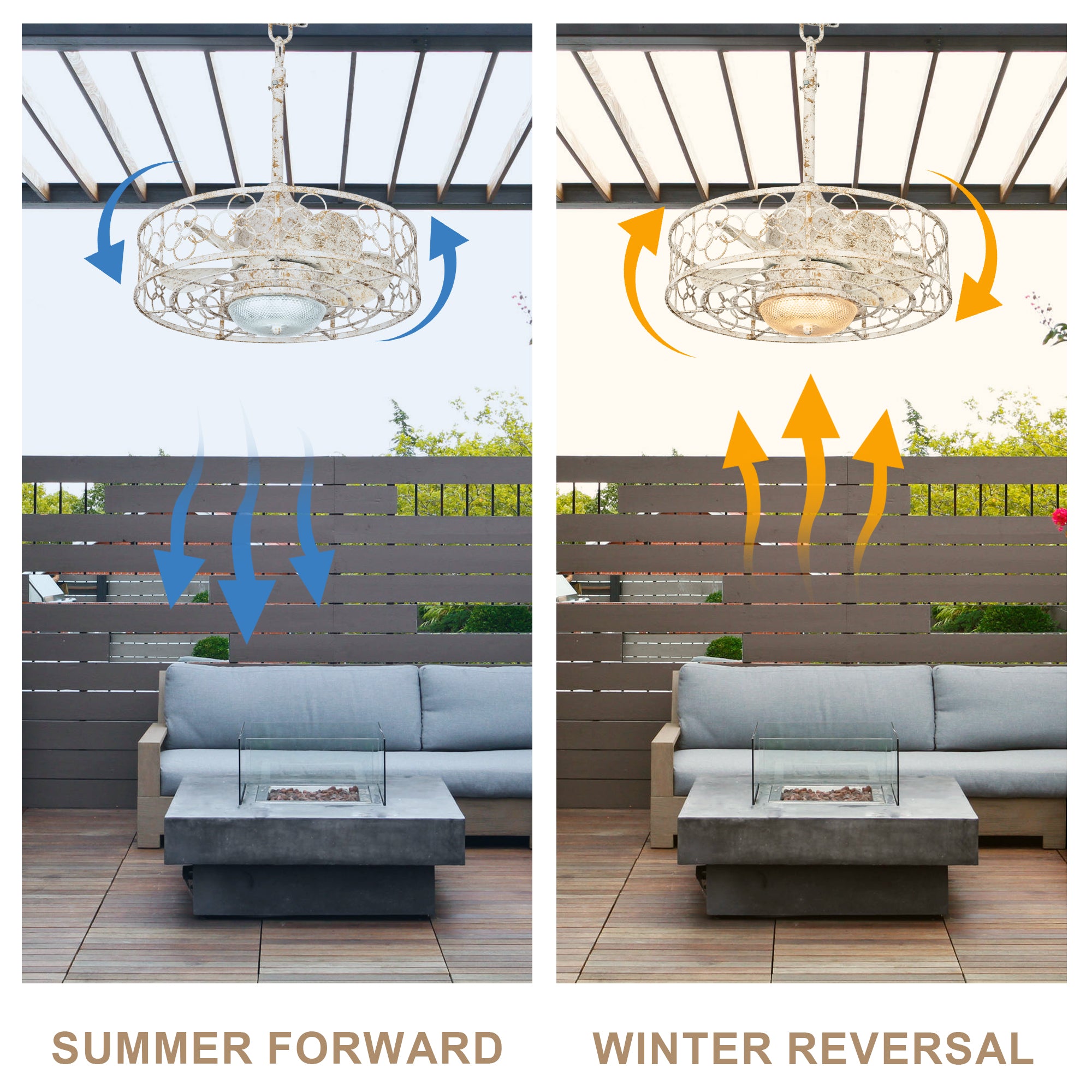 21 Inch Outdoor Waterproof Ceiling Fan with Dimmable LED Light and Remote Control, 6-Speed DC Motor Vintage Distressed White Plug In Ceiling Fan
