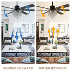 DC6502-BellaDepot 65" Black/Silver Finish Metal Crystal Wooden Reversible Ceiling Fan with Remote and 3 Lights, Large Size Ceiling Fan