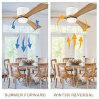 52 Inch Farmhouse Matte White Natural Wood Flush Mount Ceiling Fan with Lights & Remote Control, 6 Speed DC Motor Reversible Ceiling Fan