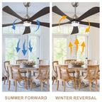 52 Inch Modern Farmhouse Solid Wood 3 Blade Ceiling Fan with Lights & Remote Control, 6 Speed DC Motor Reversible Ceiling Fan