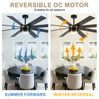 72 Inches Extra Large Ceiling Fan with Dimmable LED Light and Remote, 6 Speeds DC Motor Black Ceiling Fan 8-Blade Reversible Ceiling Fan for Large Room