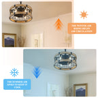 BD1812-BellaDepot 17.7" Cottage Metal Caged Reversible Ceiling Fan with Remote and 6 Lights, Wooden Ceiling Fan