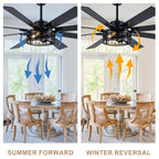Farmhouse 72 Inch Caged Down Rods Ceiling Fan with Light Reversible Quiet DC Motor 6-Speed Ceiling Fan with Light Retro Remote Control Timming Ceiling Fan with Light Suit for Living Room, Bedroom, Kitchen