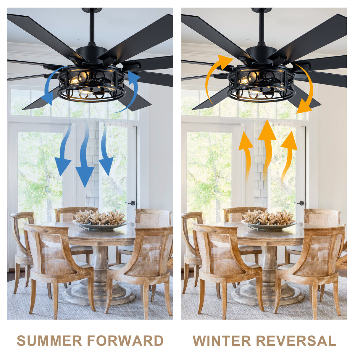Farmhouse 72 Inch Caged Down Rods Ceiling Fan with Light Reversible Quiet DC Motor 6-Speed Ceiling Fan with Light Retro Remote Control Timming Ceiling Fan with Light Suit for Living Room, Bedroom, Kitchen