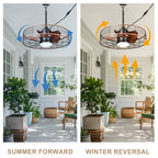 23.6 Inch Black Outdoor Dimmable Ceiling Fan with LED Light and Remote, Farmhouse Reversible 6 Speeds Quiet DC Motor Caged Ceiling Fan for Patio