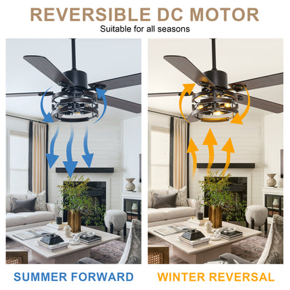 BellaDepot 52" Farmhouse Industrial Brown Ceiling Fan with Remote Control, 6 Speeds Ceiling Fan with Lights for Living Room- DC5224