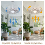 24 Inch Distressed White Outdoor Caged Ceiling Fan with LED Lights and Remote, 6 Speeds DC Motor Farmhouse Fandelier  Waterproof Ceiling Fan