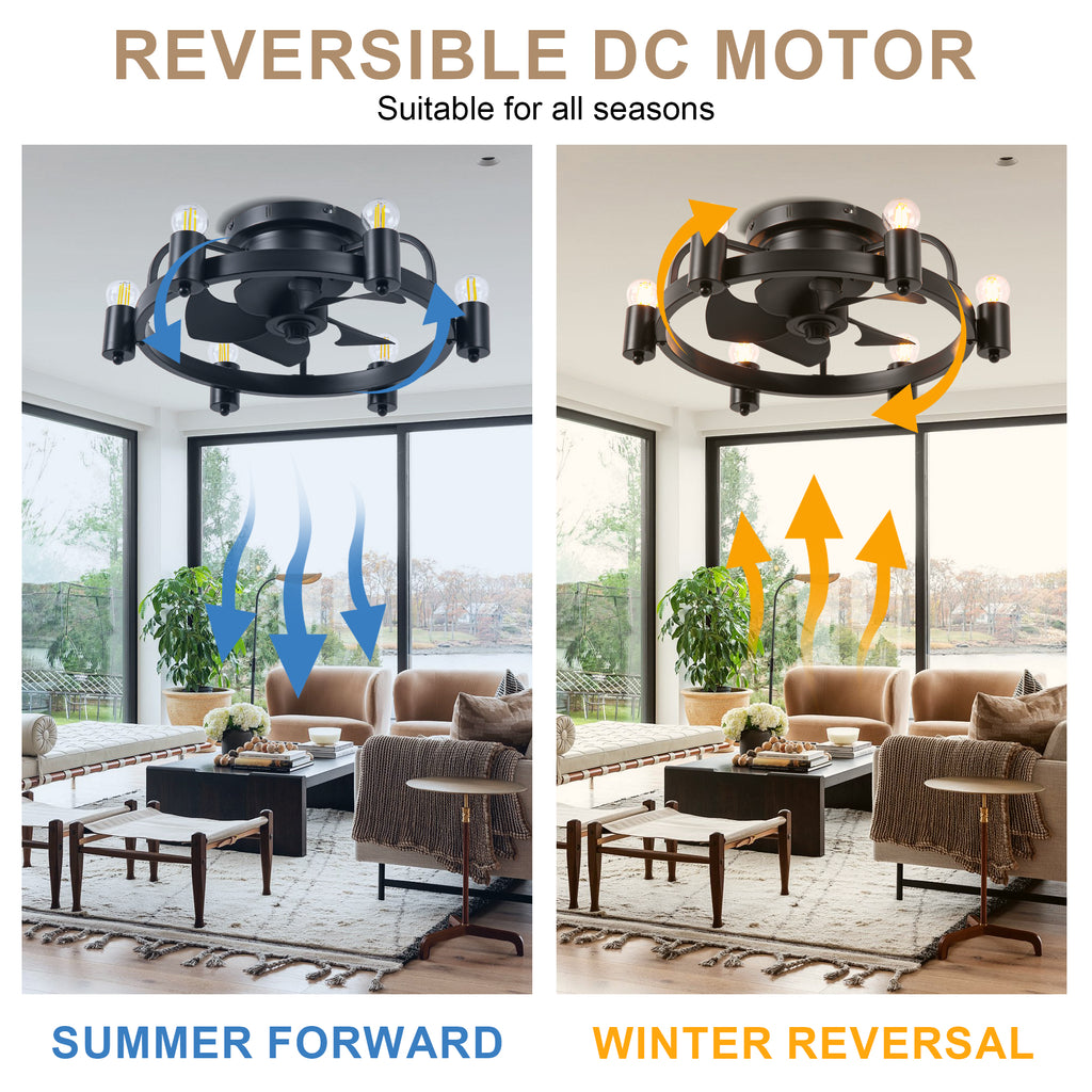 DC252007-BellaDepot 20" Compact Ceiling Fan, Rudder Shape Flush Mount Fan with Lights