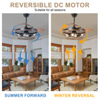 42 Inch Farmhouse Retractable Ceiling Fan with Lights and Remote Control, 6 Speeds Reversible Bladeless Ceiling Fan for Bedroom