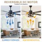 52 Inch Industrial Farmhouse Ceiling Fan with Lights and Remote Control, 6 Speeds Reversible Caged Ceiling Fan for Living Room