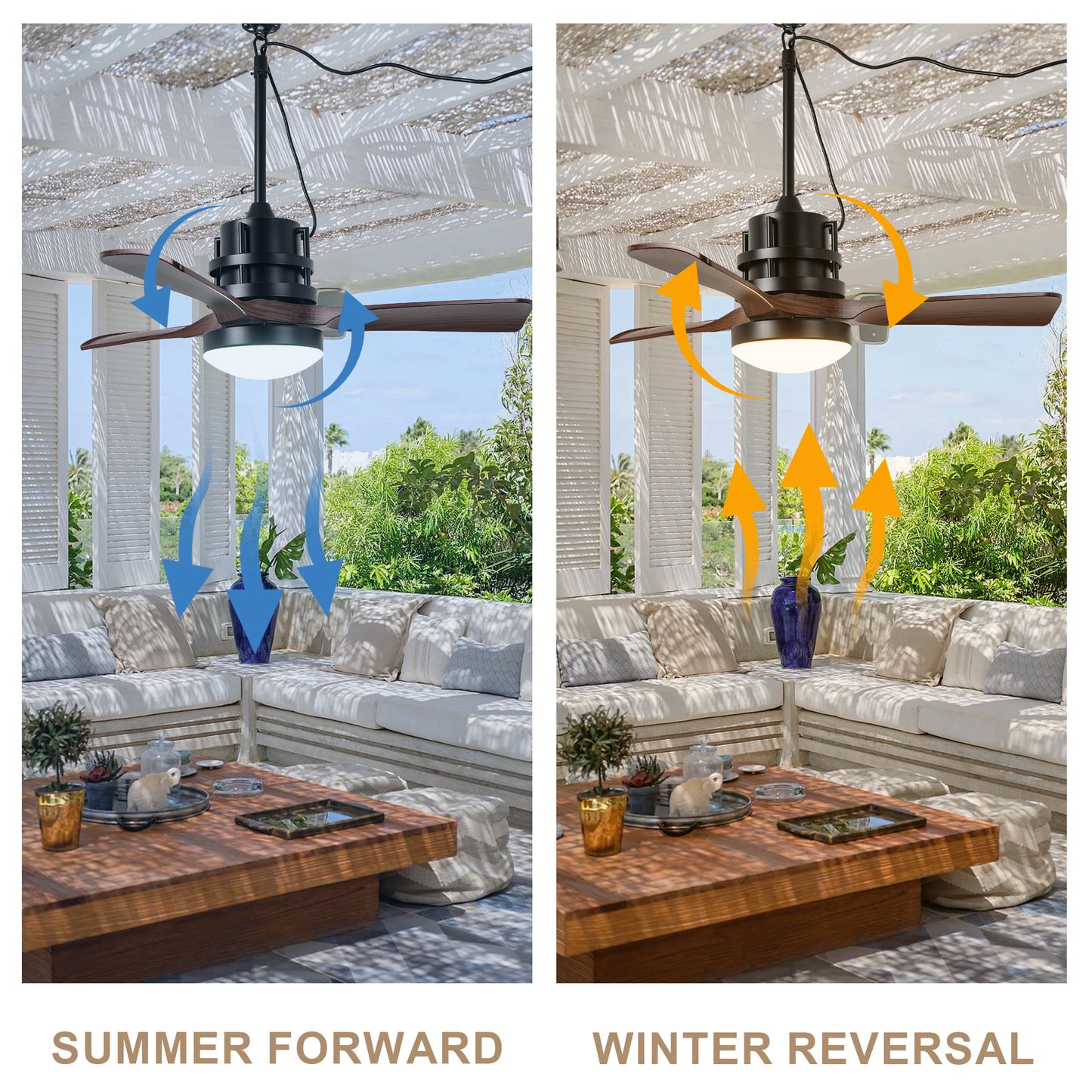 HW4201-GED-BellaDepot 24" Outdoor Modern Farmhouse LED Ceiling Fan with Remote Control, Plug in Ceiling Fan