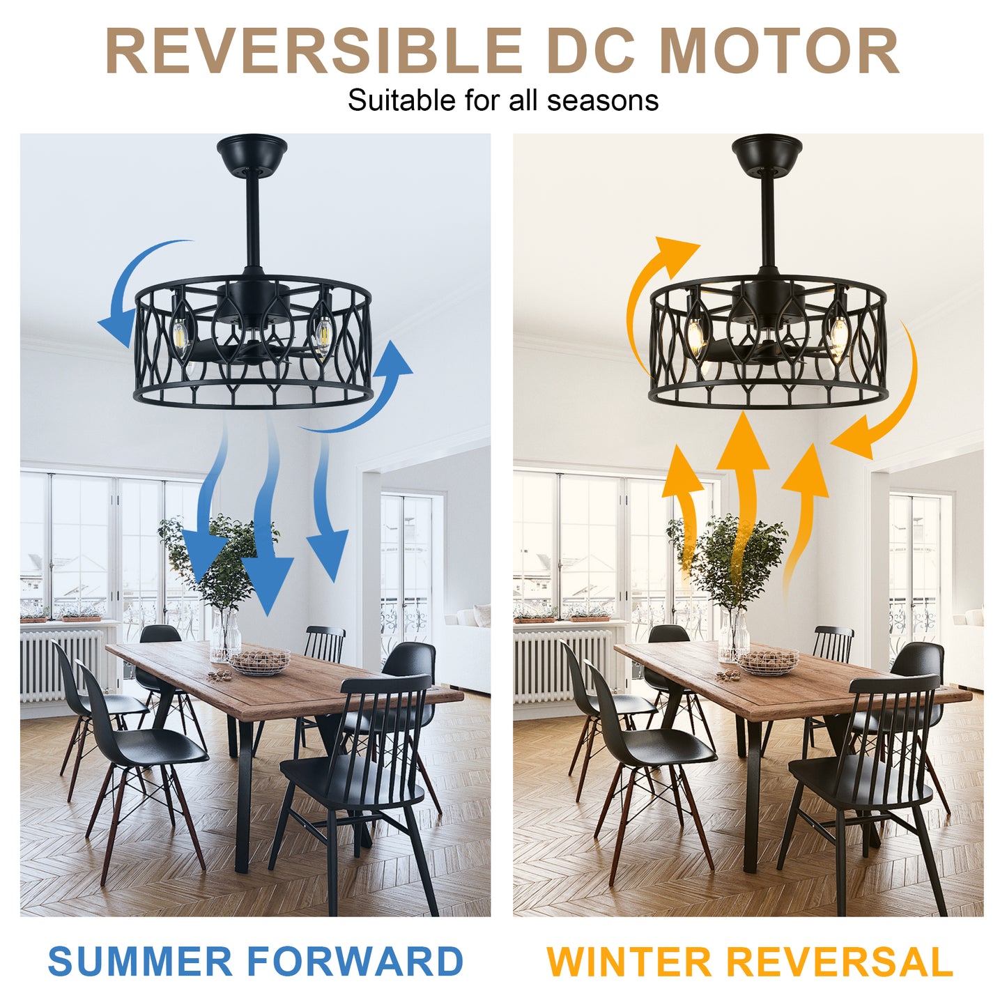 DC255204-BellaDepot 19" Artistic Wrought Iron Cage-Style Mini Ceiling Fan with Lights, Industrial-Style Vintage Creative Home Decor Fan Light