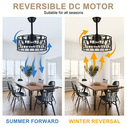 DC255204-BellaDepot 19" Artistic Wrought Iron Cage-Style Mini Ceiling Fan with Lights, Industrial-Style Vintage Creative Home Decor Fan Light