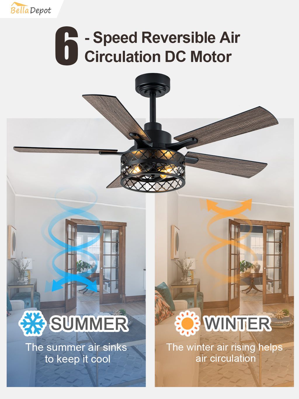 Farmhouse 46 Inch Metal Caged Ceiling Fan with Light Quiet Reversible DC Motor with  Remote Control Ceiling Fan Modern Wood Blades Ceiling Fan with Light Suit for Living room, Bedroom, Kitchen