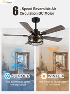Farmhouse 46 Inch Metal Caged Ceiling Fan with Light Quiet Reversible DC Motor with  Remote Control Ceiling Fan Modern Wood Blades Ceiling Fan with Light Suit for Living room, Bedroom, Kitchen