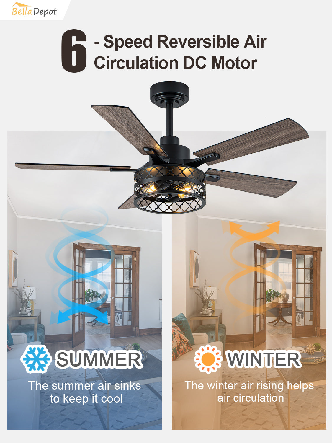 Farmhouse 46 Inch Metal Caged Ceiling Fan with Light Quiet Reversible DC Motor with  Remote Control Ceiling Fan Modern Wood Blades Ceiling Fan with Light Suit for Living room, Bedroom, Kitchen