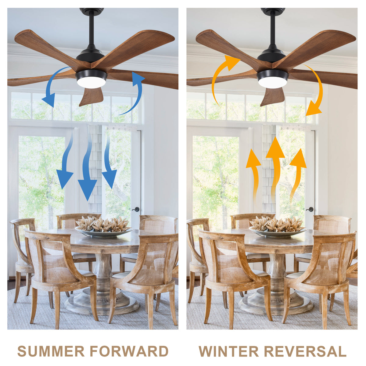 42 Inch Traditional Farmhouse Solid Wood 5 Blade Ceiling Fan with Lights & Remote Control, 6 Speed DC Motor Reversible Ceiling Fan