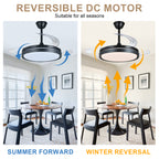 42 Inch Black/Gold/White Modern Retractable Ceiling Fan with LED Light and Remote, 6 Speeds DC Motor Bladeless Ceiling Fan for Bedroom