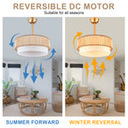 20 Inch Gold Bohemian Drum Ceiling Fan with Lights and Remote, 6 Speeds DC Motor Reversible Bladeless Fandelier Ceiling Fan with Wood Beaded Shade
