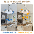 42 Inch Chrome Modern Retractable Ceiling Fan with Dimmable LED Light and Remote, 6 Speeds DC Motor Reversible Fandelier Ceiling Fan