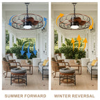 24 Inch Industrial Farmhouse Outdoor Caged Ceiling Fan with LED Lights and Remote, 6 Speed DC Motor Patio Ceiling Fan Waterproof
