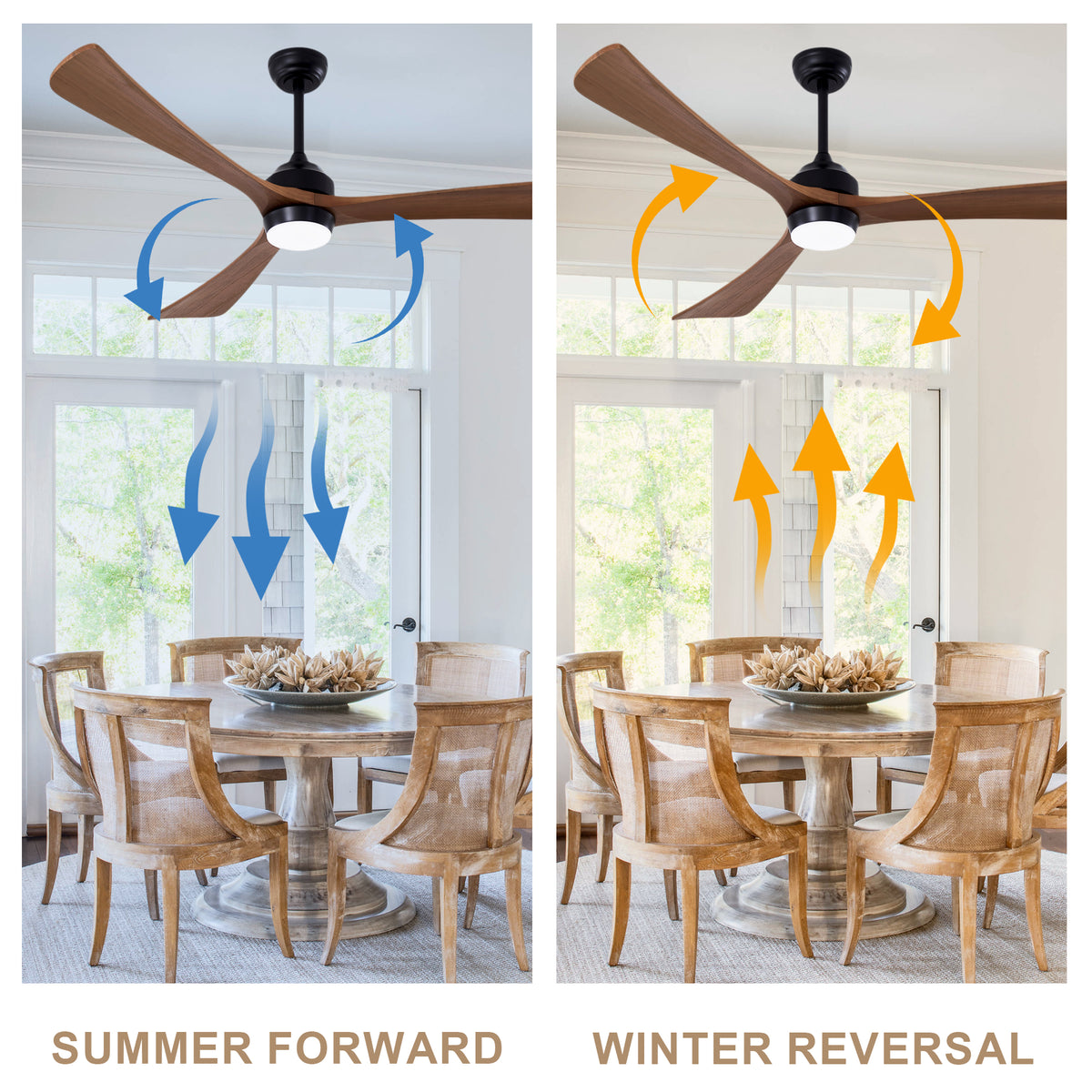 62 Inch Rustic Farmhouse Large Solid Wood 3 Blade Ceiling Fan with Lights & Remote Control, 6 Speed DC Motor Reversible Ceiling Fan