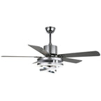 52 Inch Black/Chrome Modern Ceiling Fan with LED Light and Remote Control, 6 Speeds DC Motor Reversible Ceiling Fan with DIY Shade