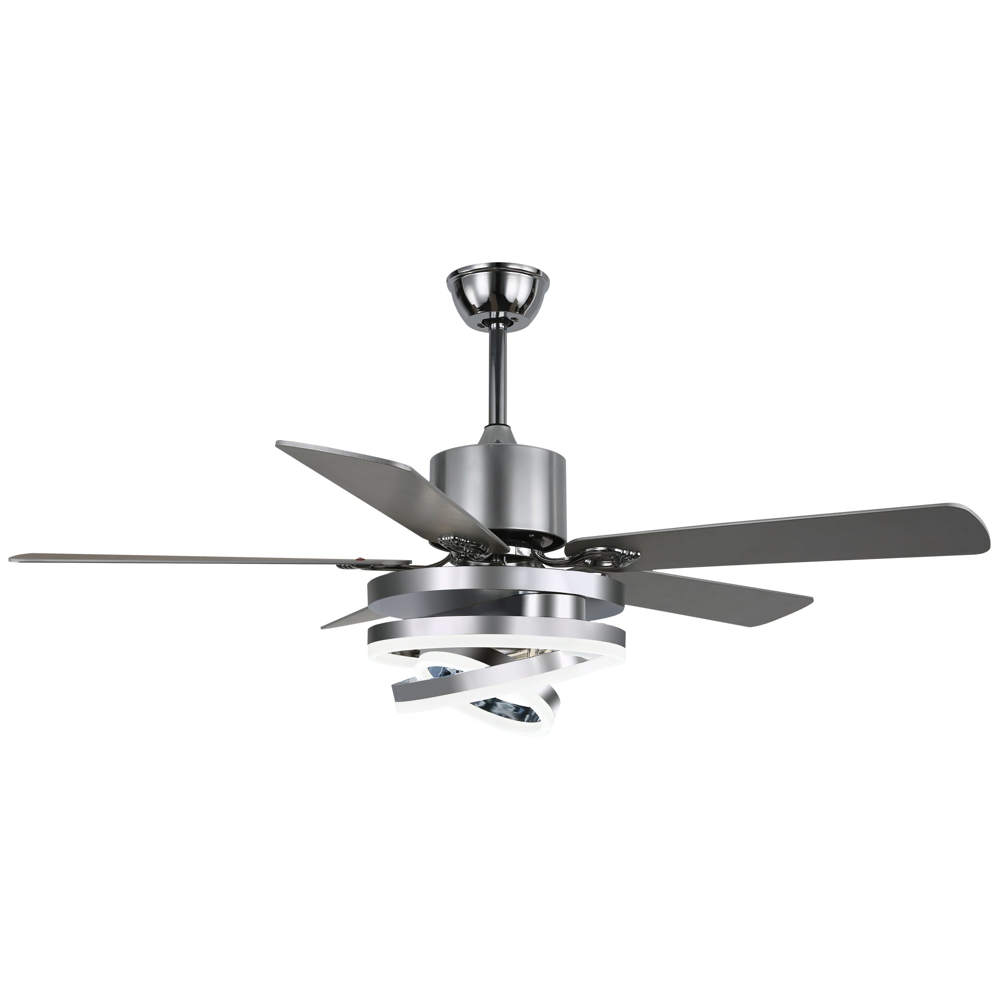 52 Inch Black/Chrome Modern Ceiling Fan with LED Light and Remote Control, 6 Speeds DC Motor Reversible Ceiling Fan with DIY Shade