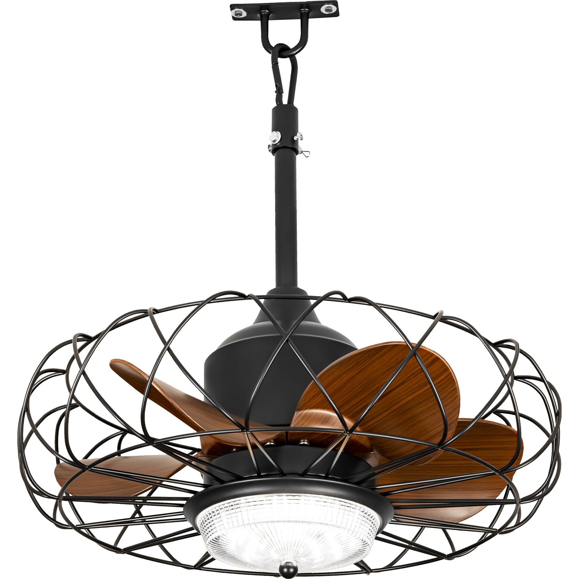 21 Inch Outdoor Caged Ceiling Fan with LED Light and Remote & APP Control, 6-Speed Reversible Modern Waterproof Industrial Ceiling Fan for Patio