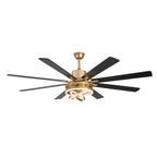 72 Inch Black/Gold/Chrome 8-Blade Modern Extra Large Ceiling Fan with LED Light and Remote, 6 Speeds DC Motor Reversible Ceiling Fan DIY Shade