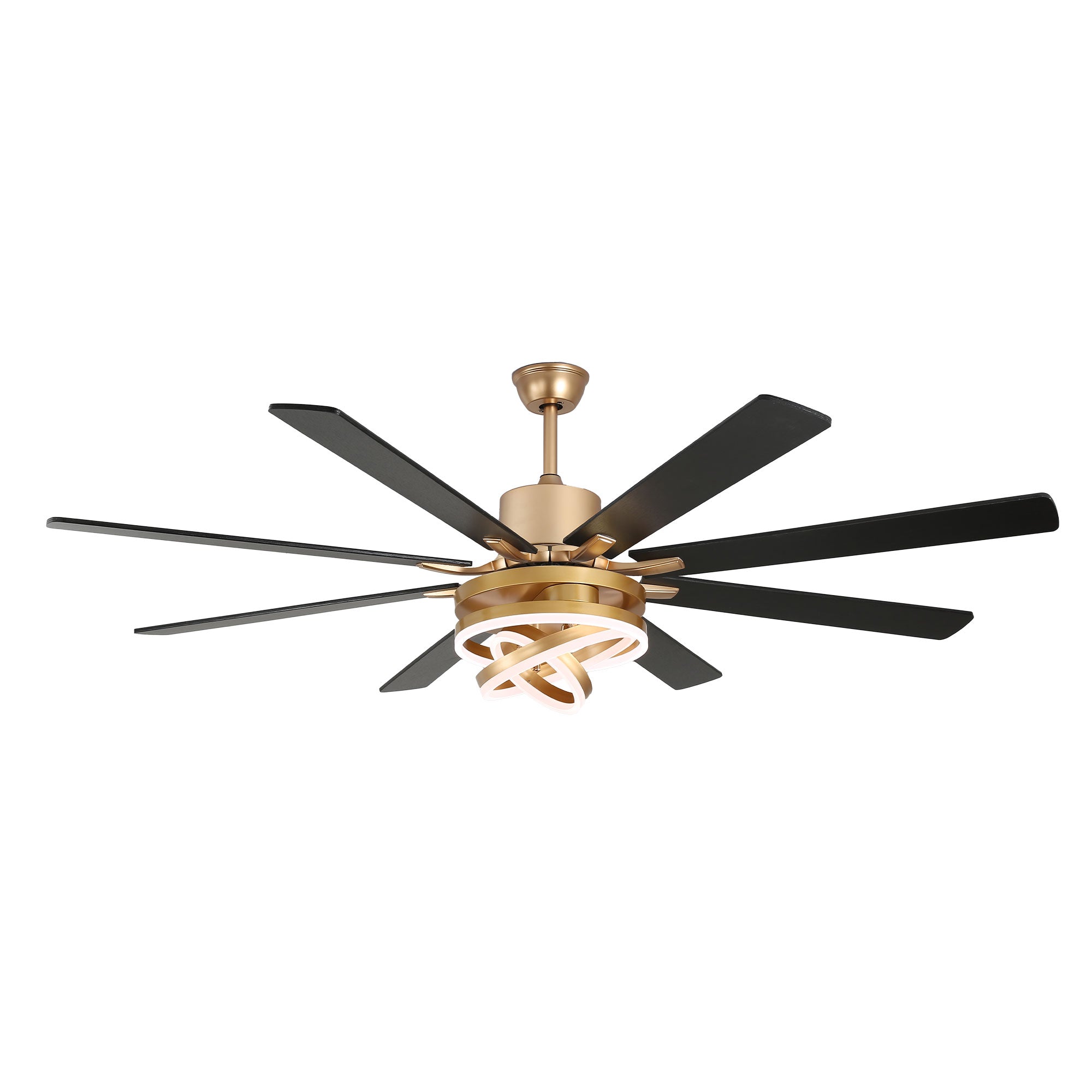 72 Inch Black/Gold/Chrome 8-Blade Modern Extra Large Ceiling Fan with LED Light and Remote, 6 Speeds DC Motor Reversible Ceiling Fan DIY Shade