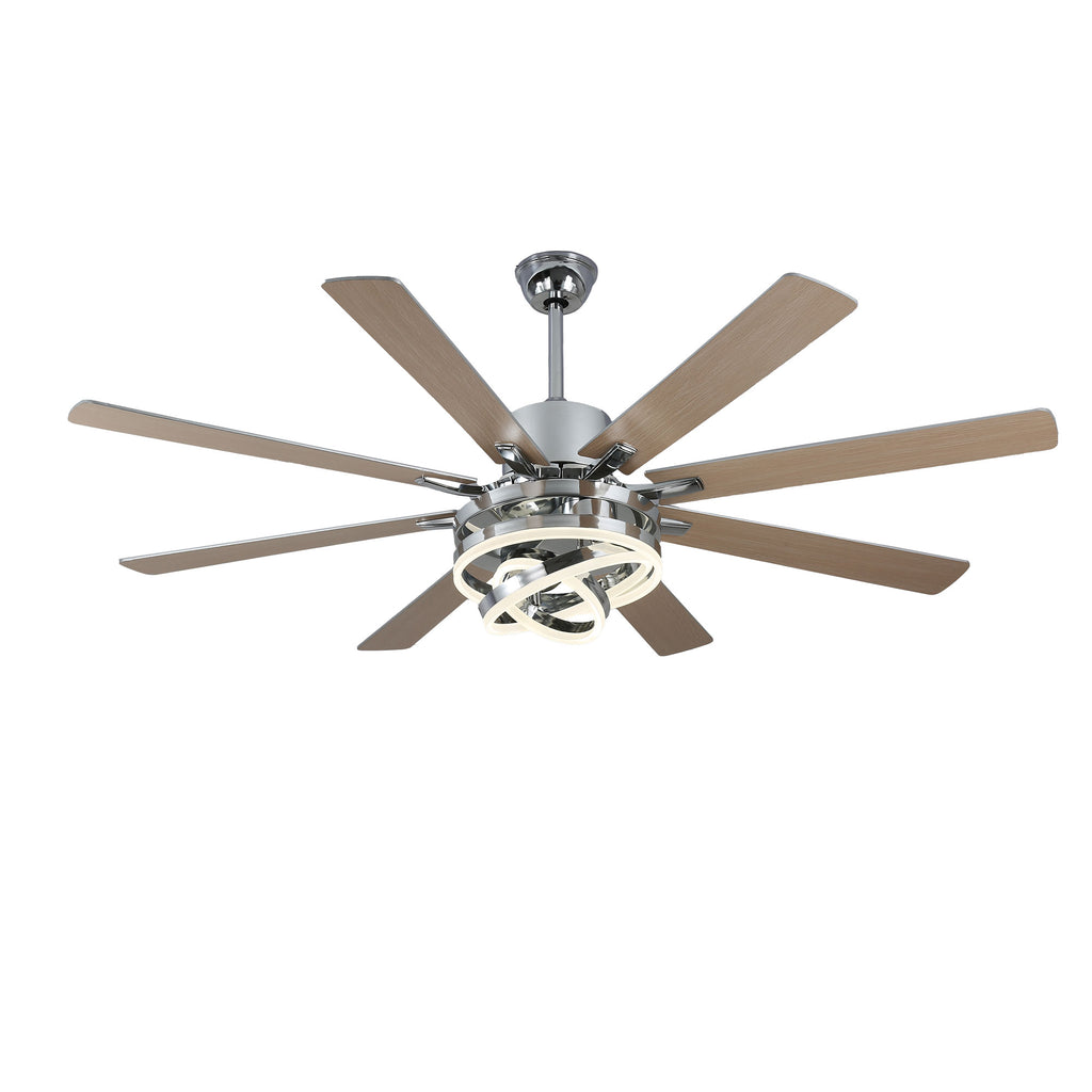 72 Inch Black/Gold/Chrome 8-Blade Modern Extra Large Ceiling Fan with LED Light and Remote, 6 Speeds DC Motor Reversible Ceiling Fan DIY Shade
