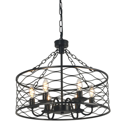 FC4081-Industrial Modern Design Metal Caged Chandelier, Geometric Pendant Light, with Light Kit and Adjustable Chain