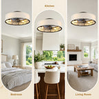 20 Inch Farmhouse Enclosed Fabric Shade Low Profile Bladeless Ceiling Fan with Remote Control, 6 Speed DC Motor Reversible Ceiling Fan
