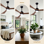62 Inch Rustic Farmhouse Large Solid Wood 3 Blade Ceiling Fan with Lights & Remote Control, 6 Speed DC Motor Reversible Ceiling Fan