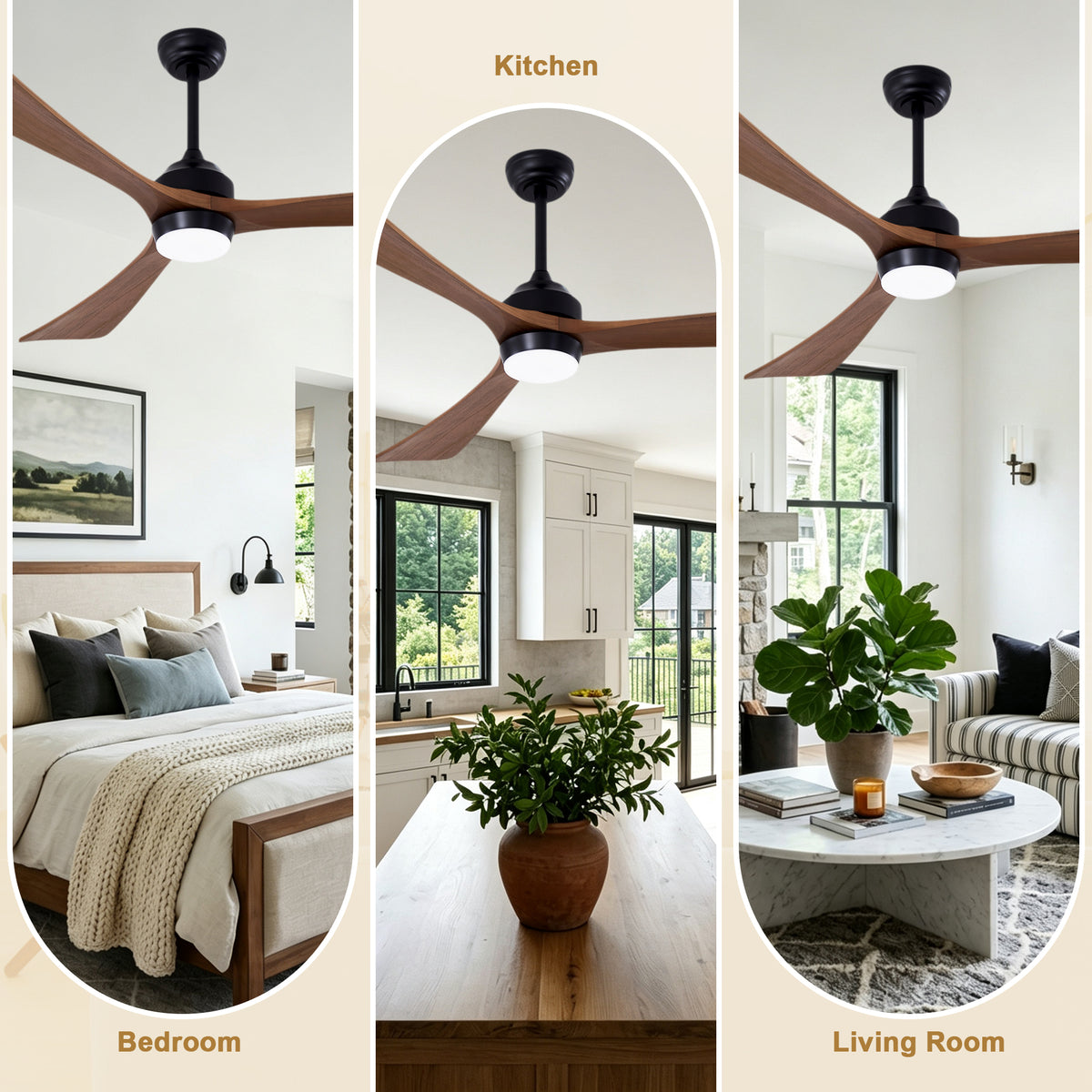 62 Inch Rustic Farmhouse Large Solid Wood 3 Blade Ceiling Fan with Lights & Remote Control, 6 Speed DC Motor Reversible Ceiling Fan