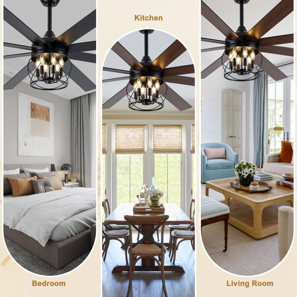 Industrial 72 Inch Large Ceiling Fan with Light Quiet Reversible DC Motor with Remote Control Ceiling Fan Adjustable Downrods Ceiling Fan Suit for Bedroom, Living Room