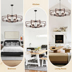 Farmhouse 35 Inch Metal Caged Chandelier Glass Lampshade Hollowed Out Lighting Retro Chandeliers Industrial Versatile Chandelier Suit for Bedrooms, Living Rooms, Kitchens