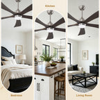 52 Inch Modern Farmhouse Solid Wood 3 Blade Ceiling Fan with Lights & Remote Control, 6 Speed DC Motor Reversible Ceiling Fan