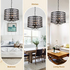Crystal 20 Inch Metal Caged Chain Chandelier Luxurious  Modern with 5 Light Bulbs Chandelier Adjustable Chain Pendant Light Suit for Bedrooms, Kitchens, Dining Room