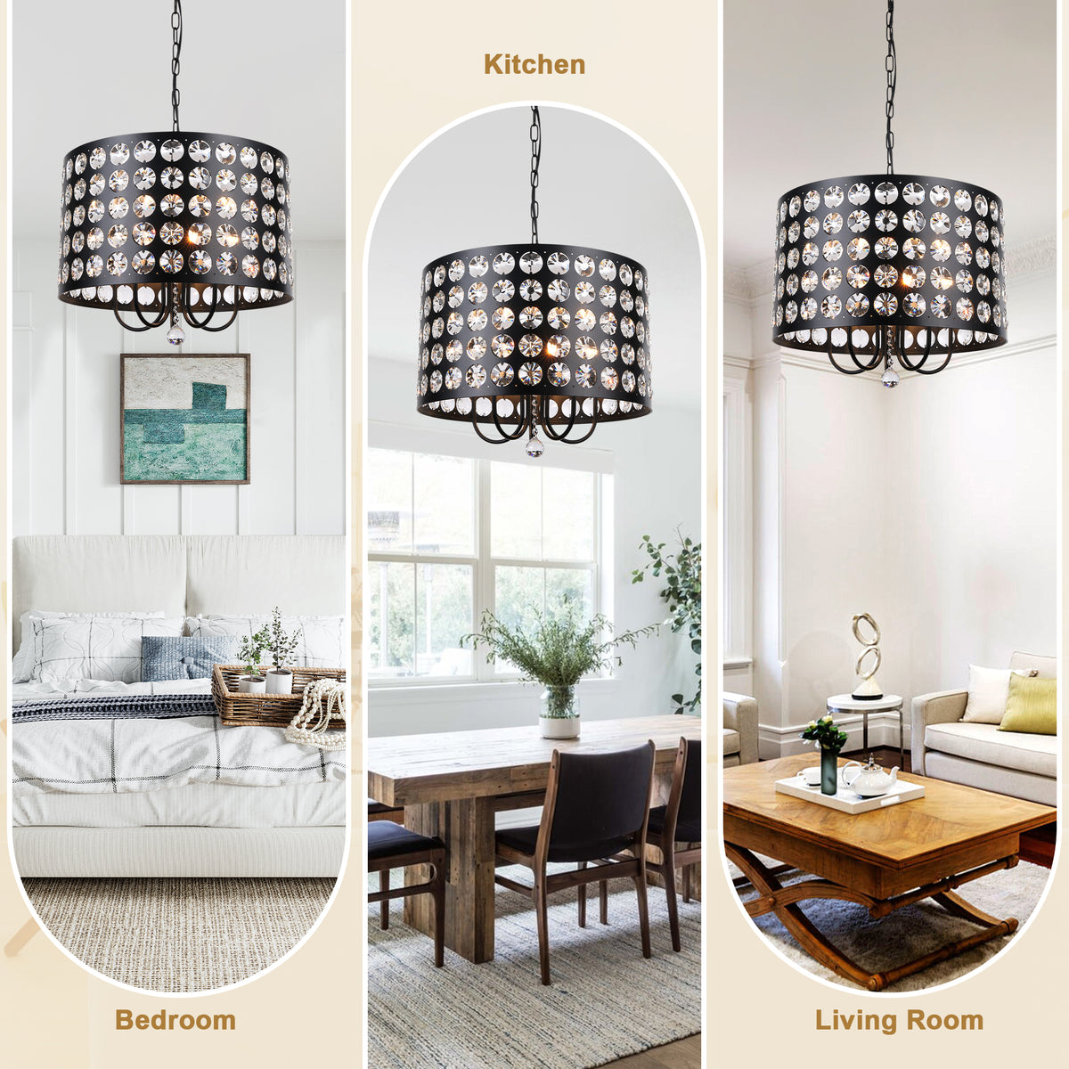 Crystal 20 Inch Metal Caged Chain Chandelier Luxurious  Modern with 5 Light Bulbs Chandelier Adjustable Chain Pendant Light Suit for Bedrooms, Kitchens, Dining Room