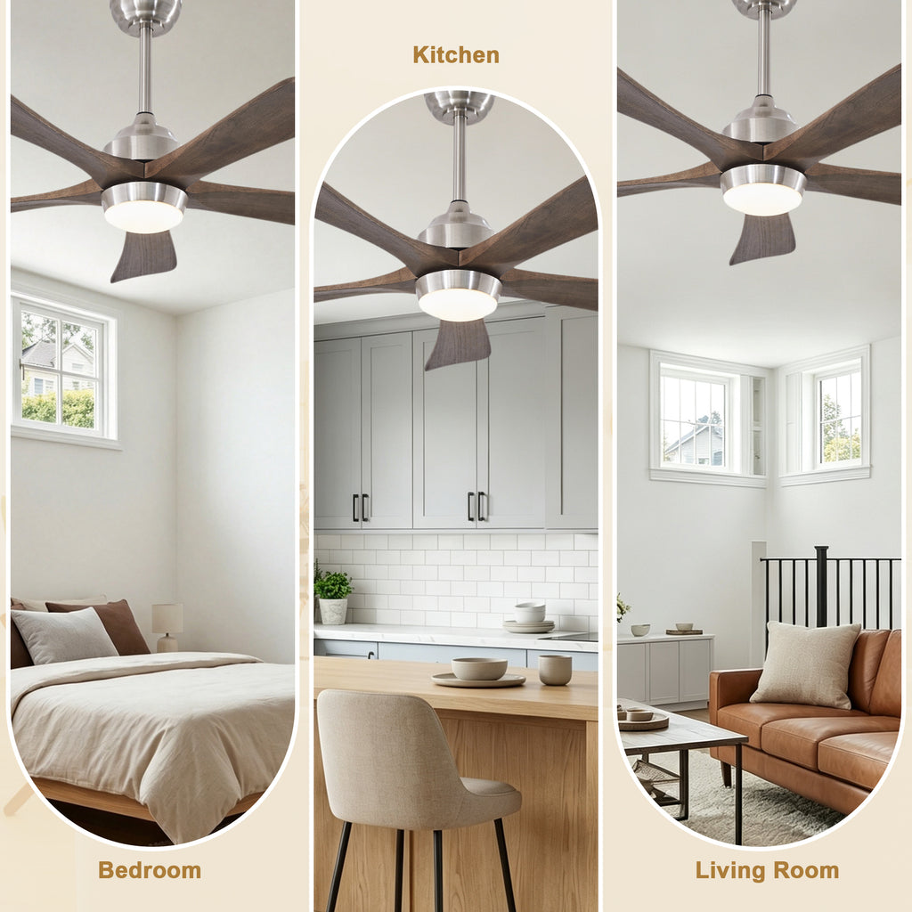 42 Inch Modern Farmhouse Stain Nickel Solid Wood Blade Ceiling Fan with Lights & Remote Control, 6 Speed DC Motor Reversible Ceiling Fan