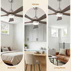42 Inch Modern Farmhouse Stain Nickel Solid Wood Blade Ceiling Fan with Lights & Remote Control, 6 Speed DC Motor Reversible Ceiling Fan