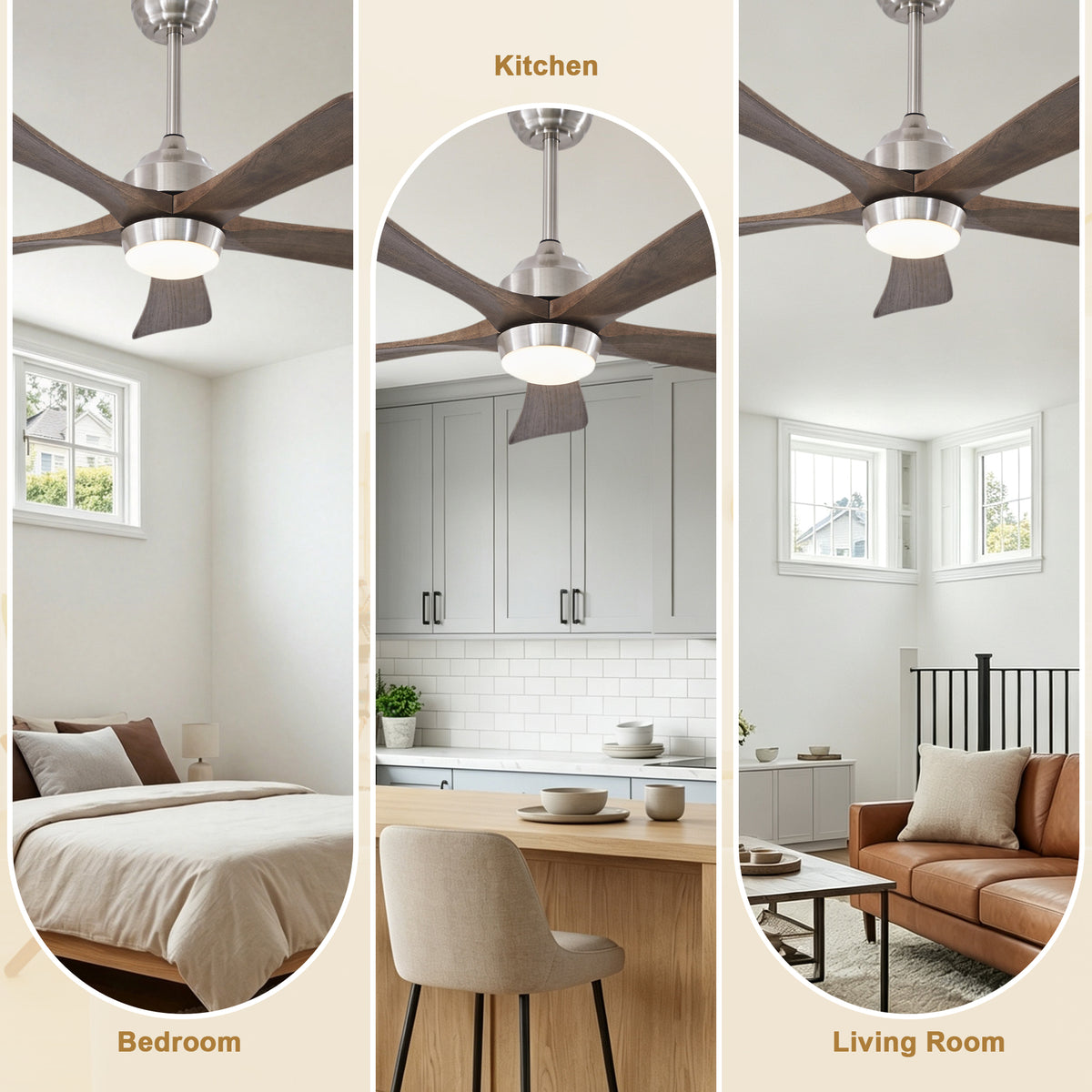 42 Inch Modern Farmhouse Stain Nickel Solid Wood Blade Ceiling Fan with Lights & Remote Control, 6 Speed DC Motor Reversible Ceiling Fan