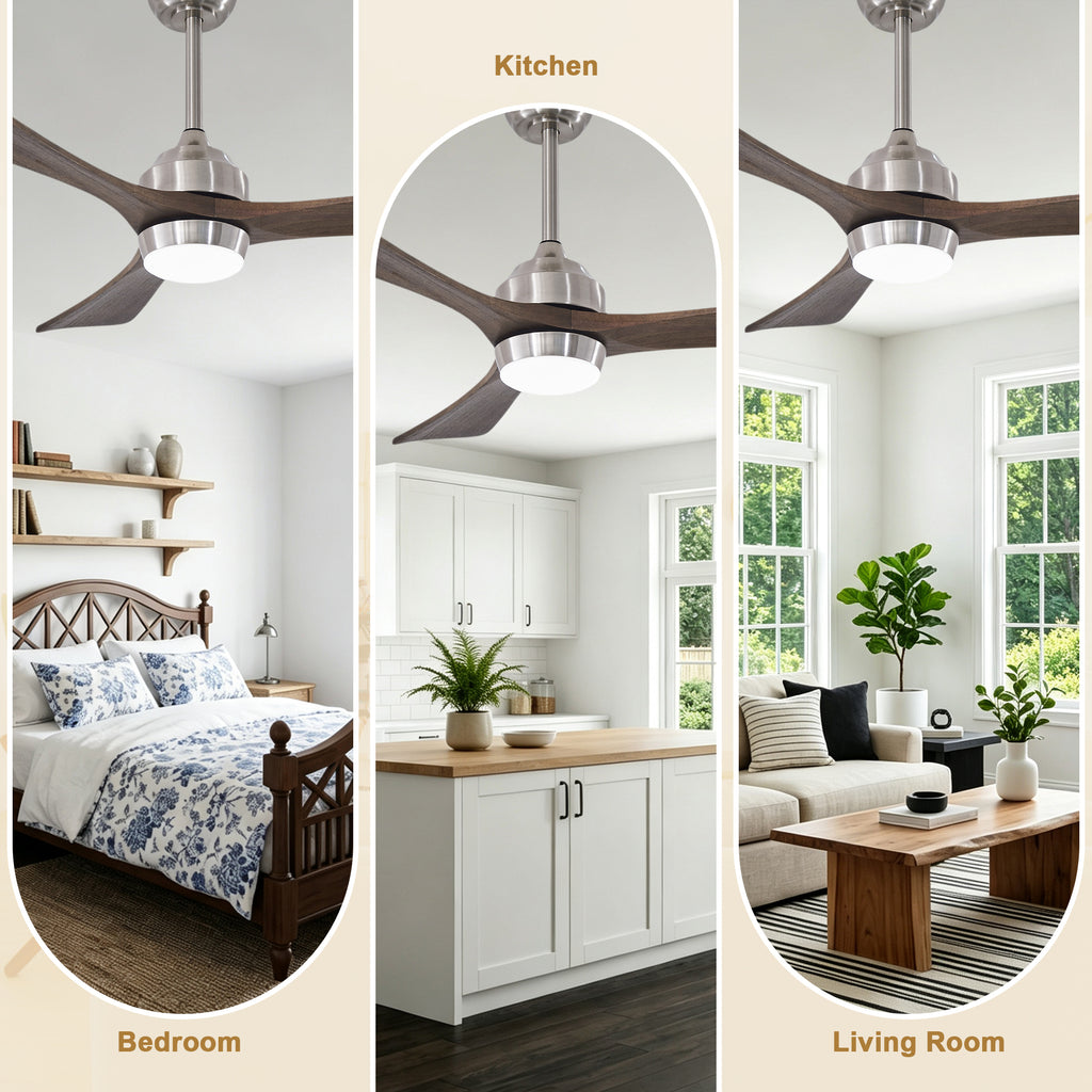 42 Inch Industrial Farmhouse Solid Wood 3 Blade Ceiling Fan with Lights & Remote Control, 6 Speed DC Motor Reversible Ceiling Fan