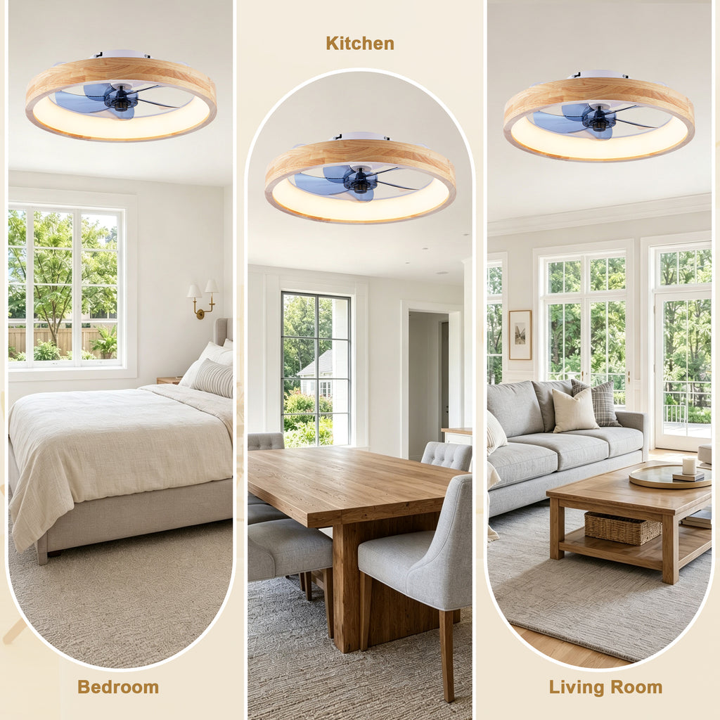 20 Inch Modern Flush Mount Ceiling Fan with LED Light & Remote Control, 6 Speed DC Motor Reversible Ceiling Fan