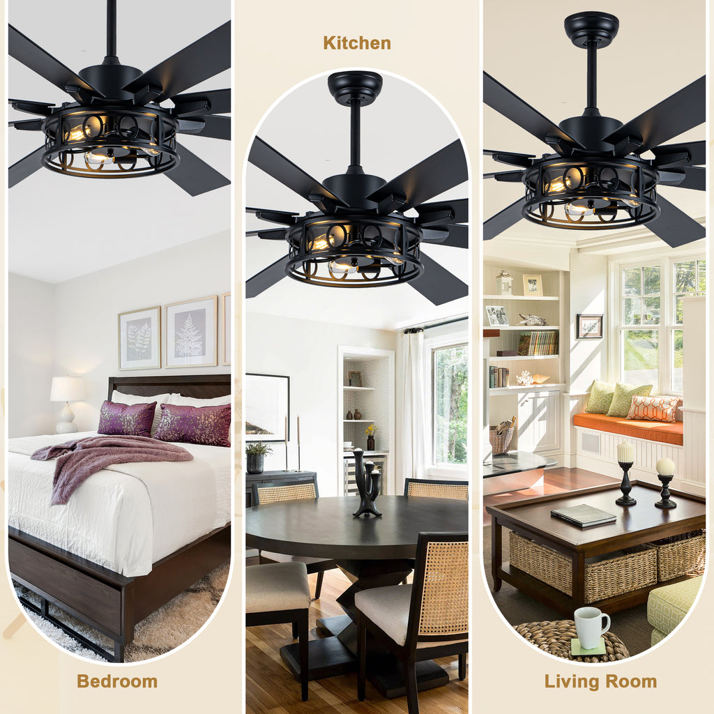 Farmhouse 72 Inch Caged Down Rods Ceiling Fan with Light Reversible Quiet DC Motor 6-Speed Ceiling Fan with Light Retro Remote Control Timming Ceiling Fan with Light Suit for Living Room, Bedroom, Kitchen