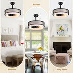 Modern Industrial 20 Inch Fabric with Metal Ceiling Fan with Light Adjustable Down Rods Reversible DC Motor 6 Speed Remote Control Ceiling Fan Timmer Quiet Ceiling Fan with Light Suit for Bedroom, Study, Kitchen