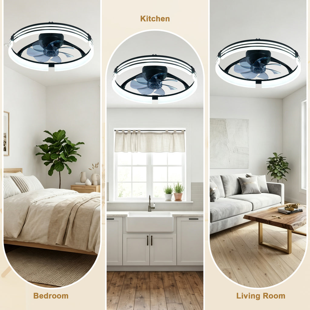 20 Inch Modern Flush Mount Ceiling Fan with LED Light Kit & Remote Control, 6 Speed DC Motor Reversible Ceiling Fan