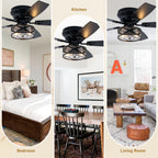 Farmhouse 52 Inch Caged  Flush Mount Ceiling Fan with Light Quiet Reversible DC Motor with 5 Fan Blades Ceiling Fan with Light Remote Control Adjustable 6 Speed Ceiling Fan with Light Suit for Bedrooms, Living Rooms, Kitchens